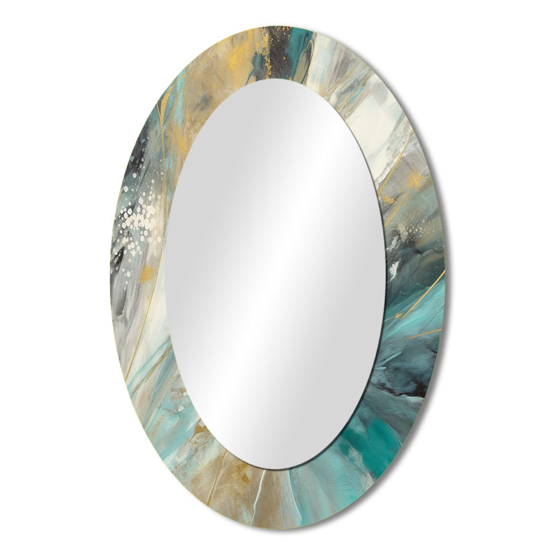 Golden Hour In Turquoise Waves IV - Modern Oval Wall Mirror, 36" x 24"
