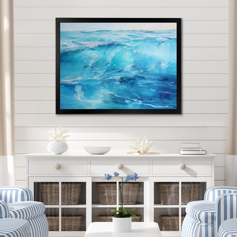 «Bright Turquoise Transparent Waves», reproduction sur toile, H 34 po x l 44 po x P 1,5 po, Cadre photo noir simple