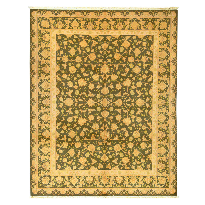 High-Quality Hand-Knotted Olive Green Area Rug
