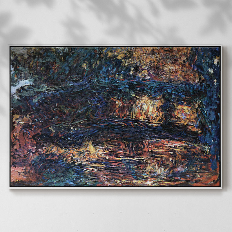 Le pont japonais - reproduction de cadre flottant sur toile, H 17 po x l 25 po x P 2 po, Blanc