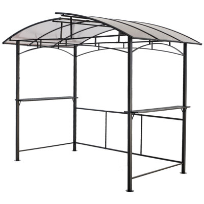 Abri de barbecue extérieur 8 pi x 5 pi, abri de barbecue avec toit rigide en acier et tablettes latérales