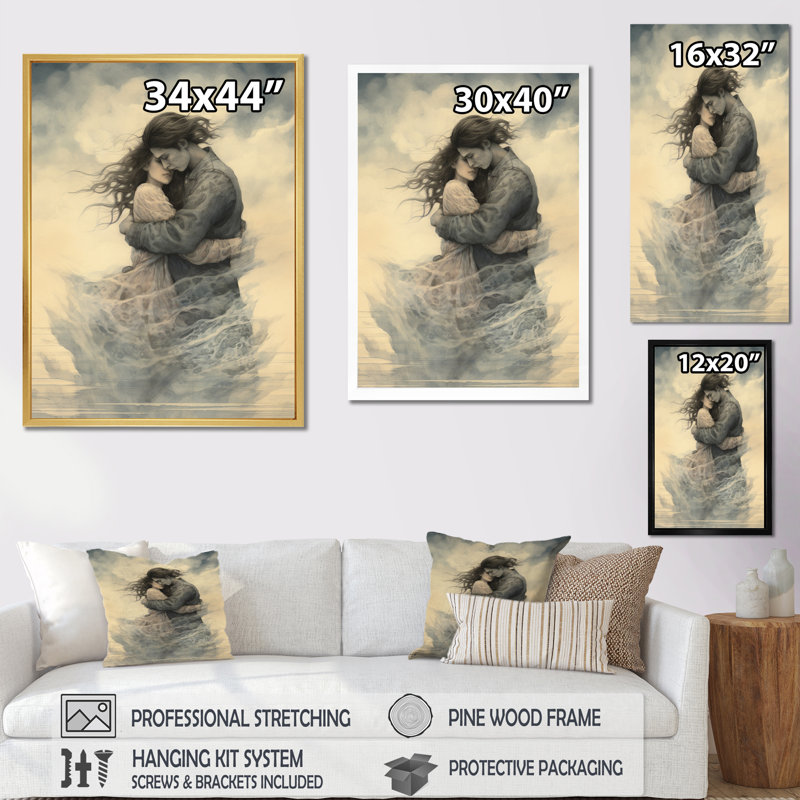 " Passionate Hug Couple Celebration ", 44" H x 34" W x 1.5" D, Gold Single Picture Framed