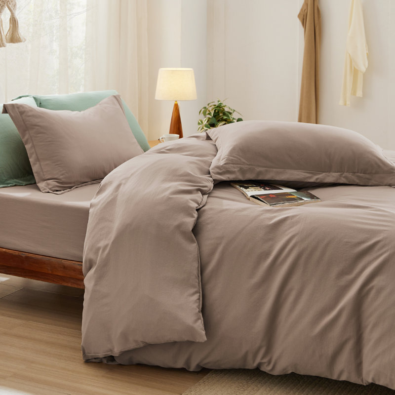  Bedsure Duvet Cover King Size with Fitted Sheet - 4 Pieces Prewashed Cotton-Like Extra Soft Bedding Set, Hazel