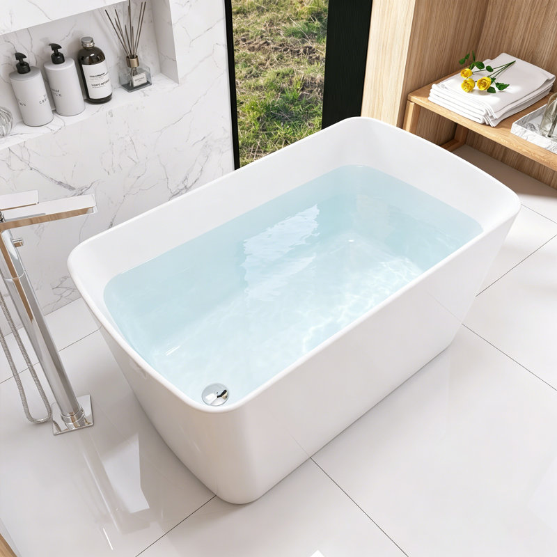 49'' Acrylic Freestanding Soaking Bathtub With Chrome Overflow And Quick Drain, Glossy White