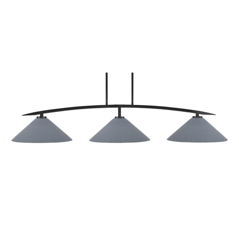 Lampe avec verre matriciel 3 lumières kurve, H 10 po x l 55,75 po x P 16 po, Noir mat, Gris