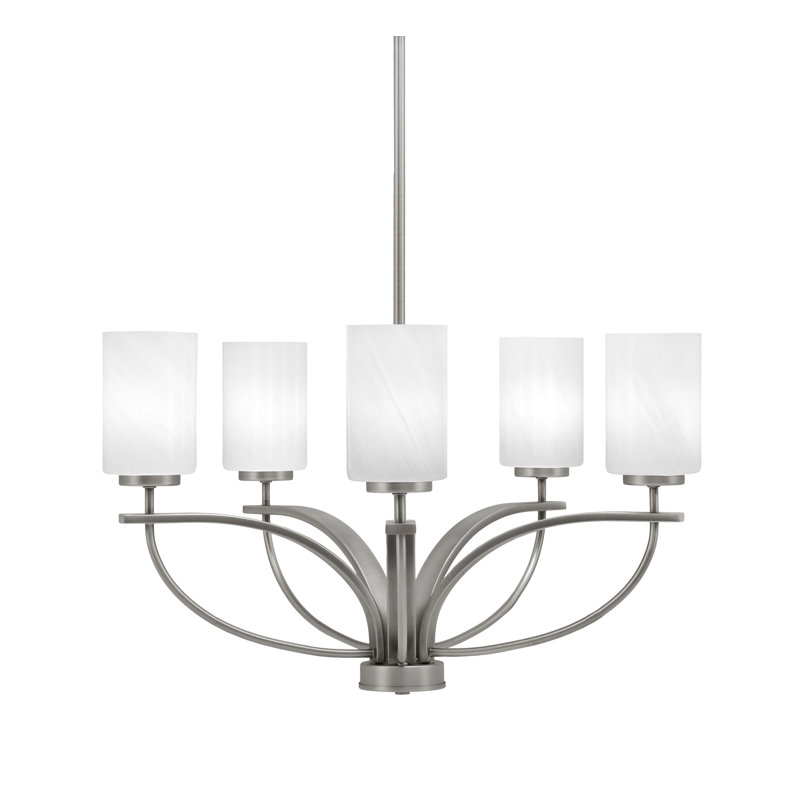Lustre 5 lumières Cavella illustré avec verre de marbre blanc de 4 po, Mousseline, Graphite