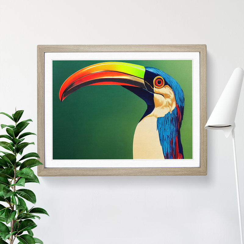 Alluring Toucan Bird 1 Piece Single Picture Frame Wall Art, 34cm H x 46cm W x 2cm D, Oak