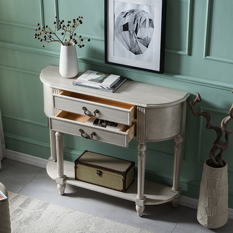 Console demi-cercle en bois massif gris, H 35,43 po x L 35,43 po x l 11,81 po, Grey