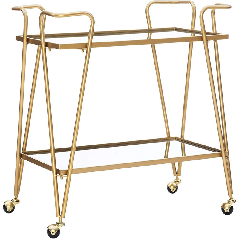 Chariot-bar de style Mid-Century avec finition dorée, chariot à boissons roulant pour le service et la présentation