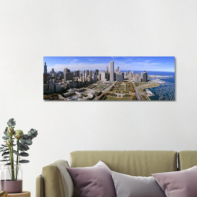USA, Illinois, Chicago, Millennium Park, Pritzker Pavilion, Aerial View Of A City - Wrapped Canvas Panoramic Print