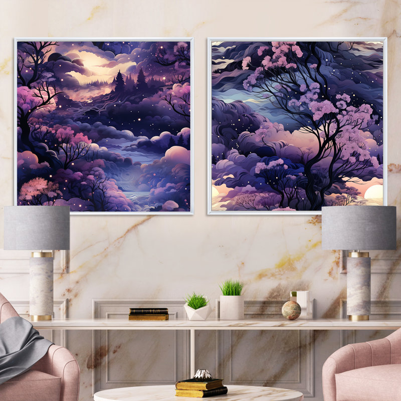 Espey - ensemble de 2 collages carrés forêt, H 16 po x l 33 po, Cadre flottant blanc