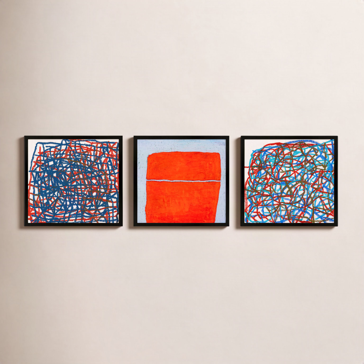 Tangerine. Set Of 3 by Stephanie Dennis, 10" H x 30" W  x 1.25" D, Black