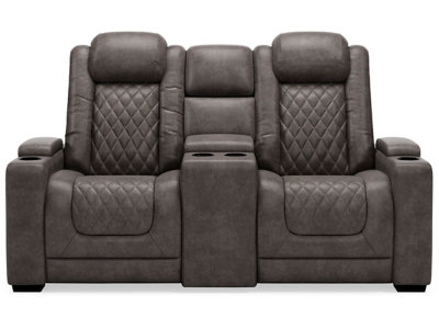 Gray Faux Leather Power Reclining Loveseat with Cup Holder