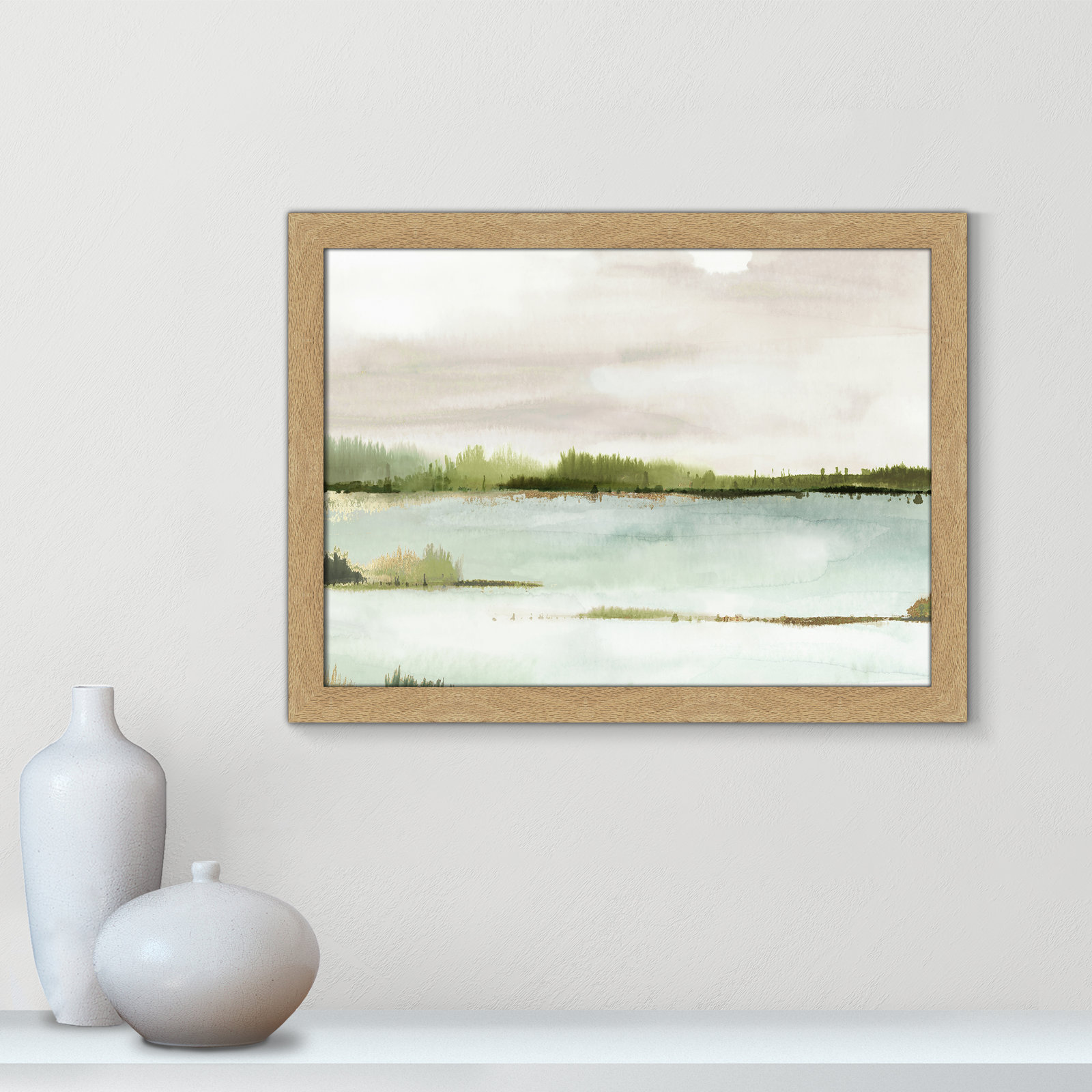 Silent Lake, 18" H x 24" W x 1.12" D, Natural Framed