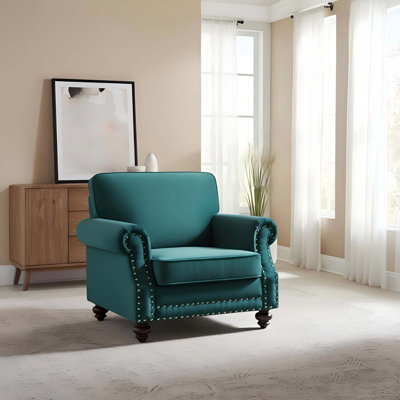 Classic Velvet Accent Chair with Nailhead Trim and Solid Wood Legs