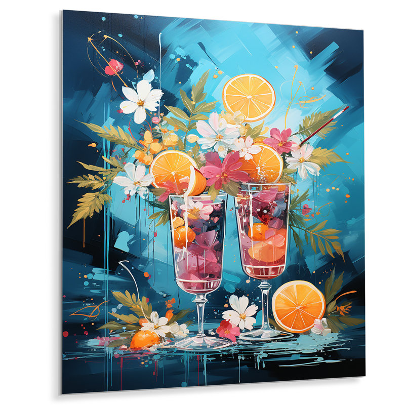 Cerulean Tom Collins Cocktail Flow - Art mural en métal cocktails, H 32 po x l 16 po x P 1 po