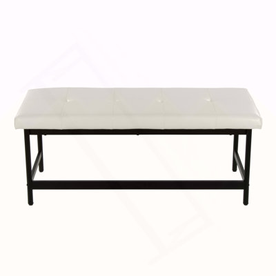 Bench in Black Metal and White Faux Leather