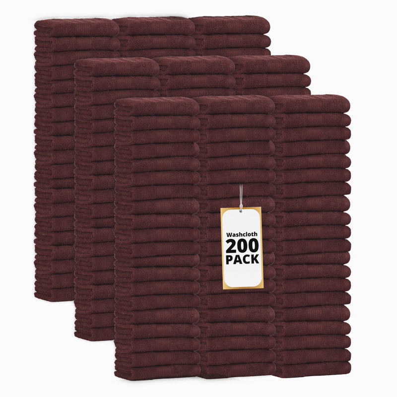 100% Cotton 600 GSM Washcloths 12 X 12 Inch Soft Absorbent, Quick Drying, Brown, Washcloths- 200 Pack