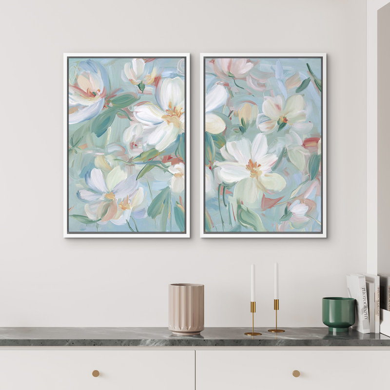 Doux floral abstrait pastel fleur gros plan moderne et élégant décoration murale pour le salon, H 24 po x l 16 po x P 1,5 po