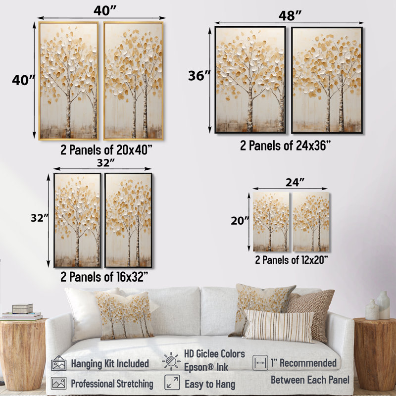 Harmonie d'arbres beiges - art mural paysages, H 36 po x l 48 po, Toile tendue sur cadre, Ne s’applique pas
