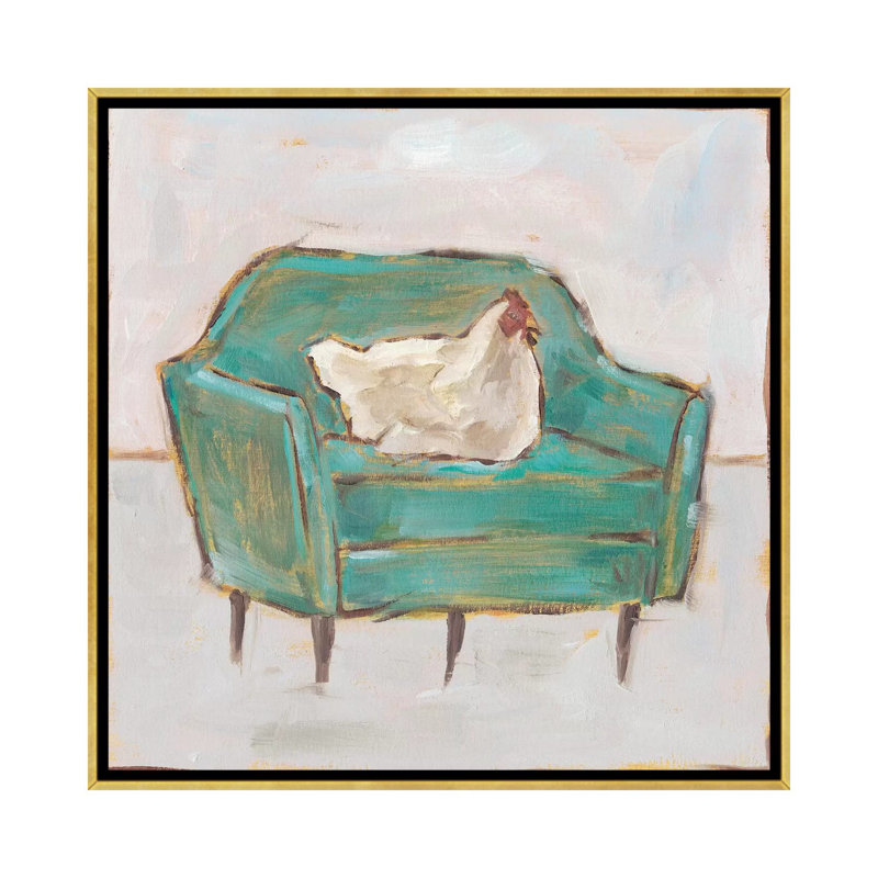 «Creature Comforts VII» par Ethan Harper - reproduction d'art, H 18 po x l 18 po x 1,5 po, Toile encadrée d'or, Pas de tapis