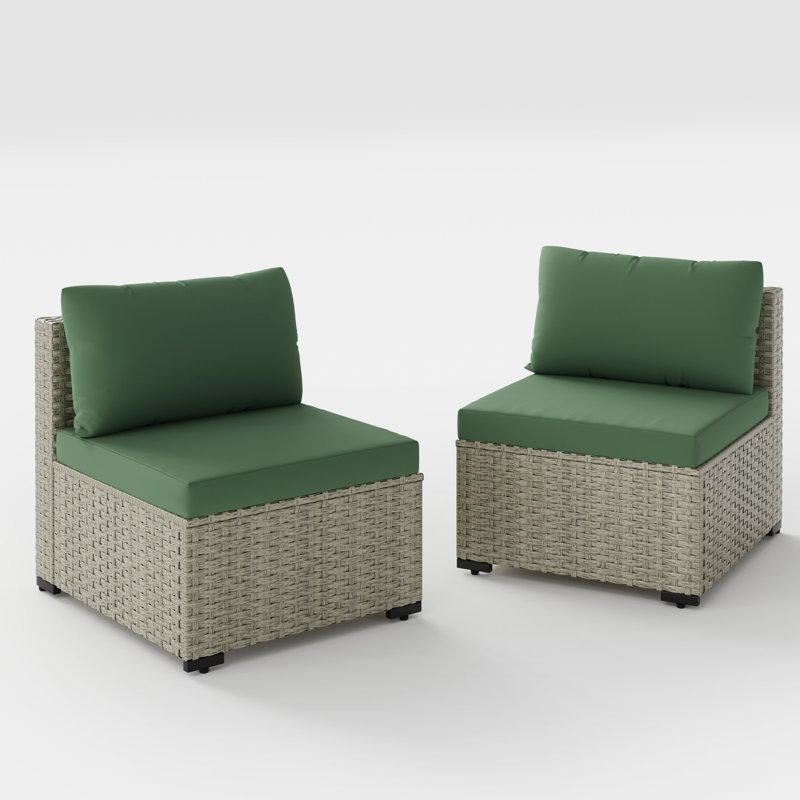 2 Pieces Rattan Patio Sofa With Cushions, Green