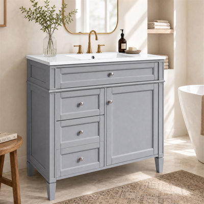 Meuble-lavabo simple de 91 cm (36 po) avec comptoir et rangement multifonctionnel, gris