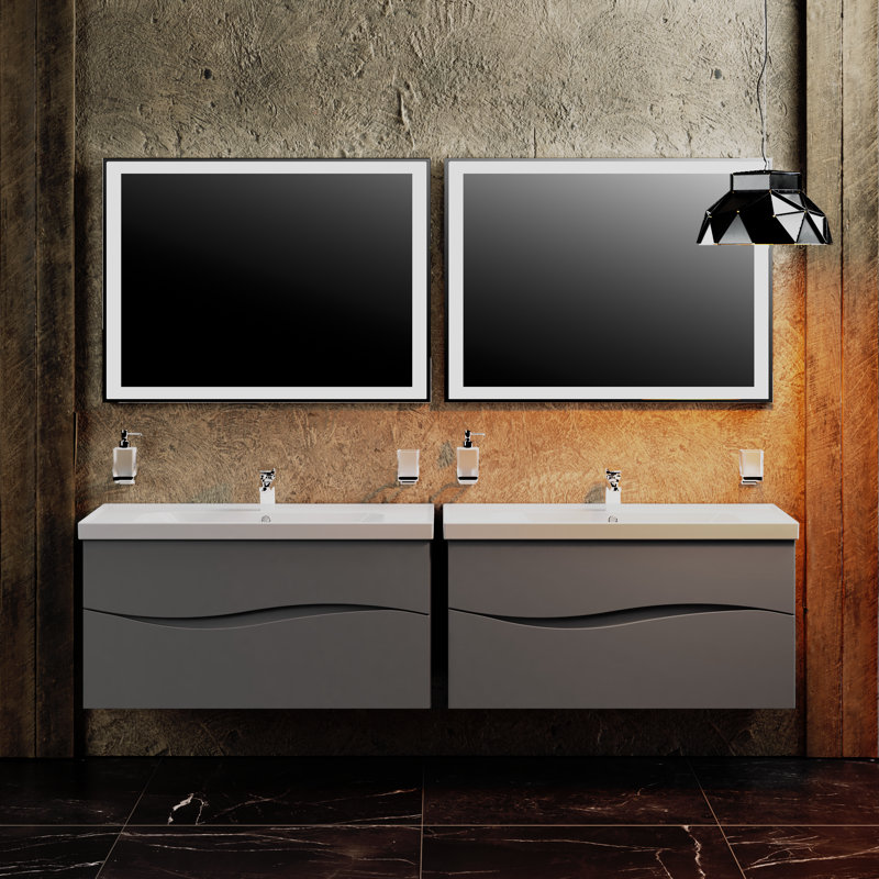 Ensemble de meuble-lavabo mural simple 31,5 po avec plateau en céramique et miroir Jaivan