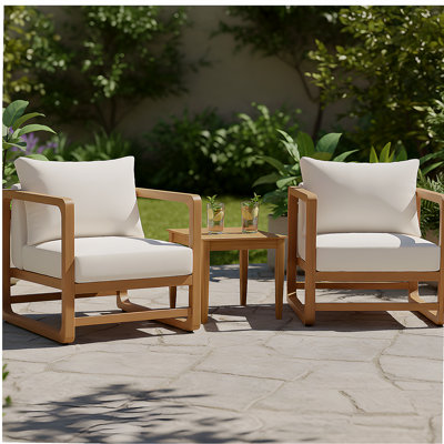 Ensemble d'extérieur en bois d'acacia: 2 fauteuils club + table d'appoint à lattes rustiques