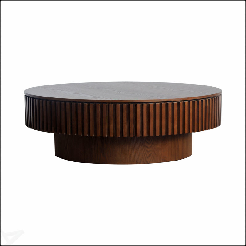 Table basse ronde de 39,37 pouces avec rangement, placage en bois massif, décor moderne pour le salon, la chambre à coucher, un appartement ou un bureau, finition noyer