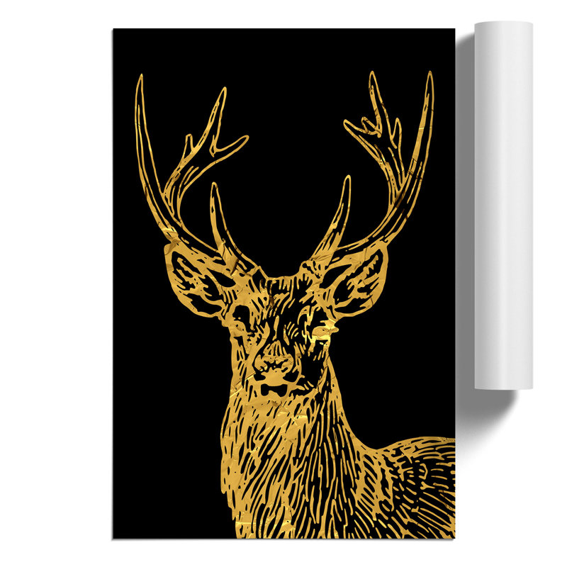 Golden Stag - Unframed Graphic Art, 30cm H x 21cm W x 0.1cm D