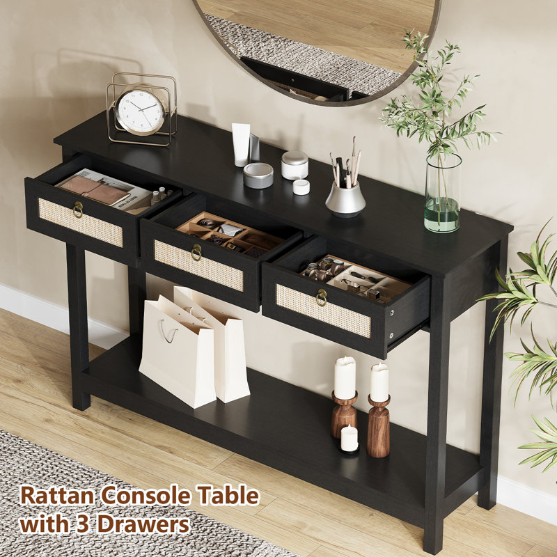 47.3" Console Table With 3 Drawers, Black