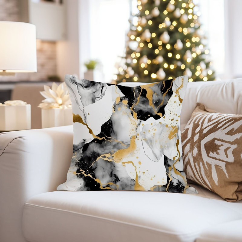 Animals William Morris Birds Damask Pattern I Cottage, 20" H x 20" W, Abstract Black & Gold Strokes IV Modern