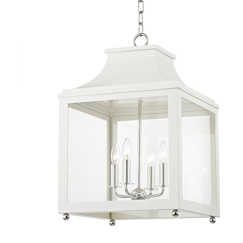 Leigh 4-Light Foyer Pendant, 18.63" H x 11.5" W x 11.5" D, Polished Nickel, White