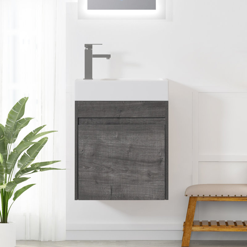 18.1'' Single Bathroom Vanity with Resin Top, Plaid Gray Oak