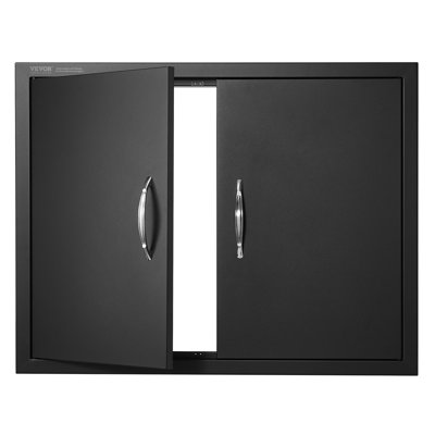 Porte d'accès pour barbecue, porte de cuisine extérieure double de l 31 po x H 24 po, porte encastrée à plaque froide, porte verticale murale avec poignées, pour îlot de barbecue, station de cuisson, armoire extérieure