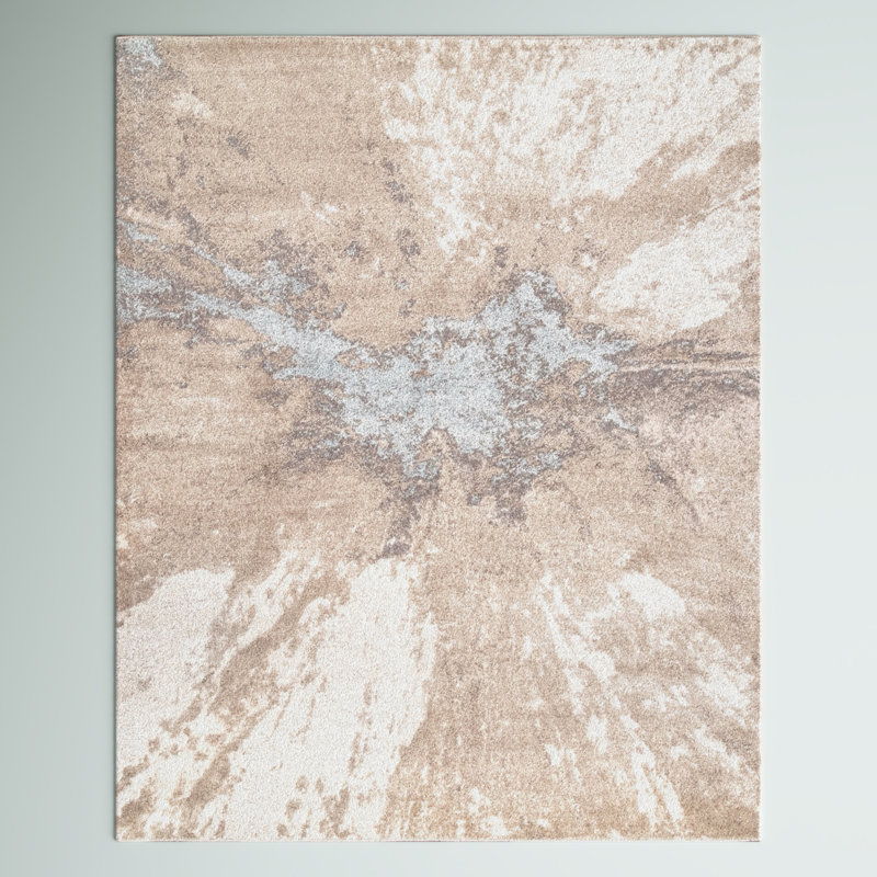 Dequita Contemporary Abstract Beige/Blue Area Rug, Rectangle 5' x 8'