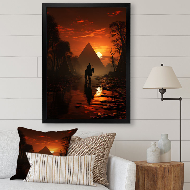 Silhouette de pyramide égyptienne encadrée sur toile, H 32 po x l 24 po x P 1 po, Cadre photo noir