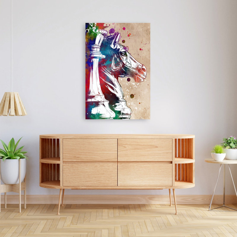 Chevalier d'échecs coloré, art coloré abstrait cheval, H 48 po x l 32 po