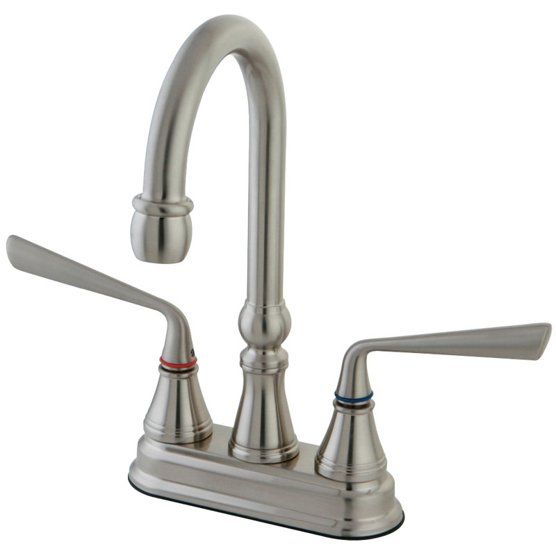 Kingston Brass Silver Sage Two-Handle 2-Hole Deck Mount Bar Faucet, Brushed Nickel