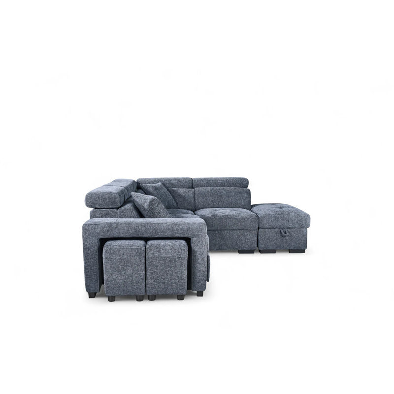Corner Sofabed with Storage and Ottomans, Right Hand Facing, Blue Chenille