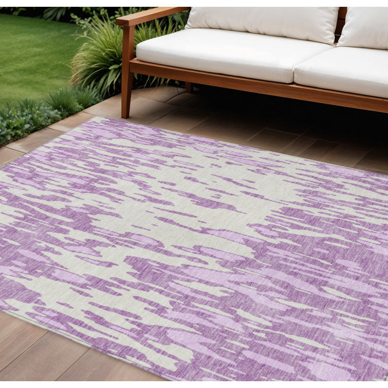 Tapis intérieur lavable abstrait lavande et ivoire 10 pi x 14 pi