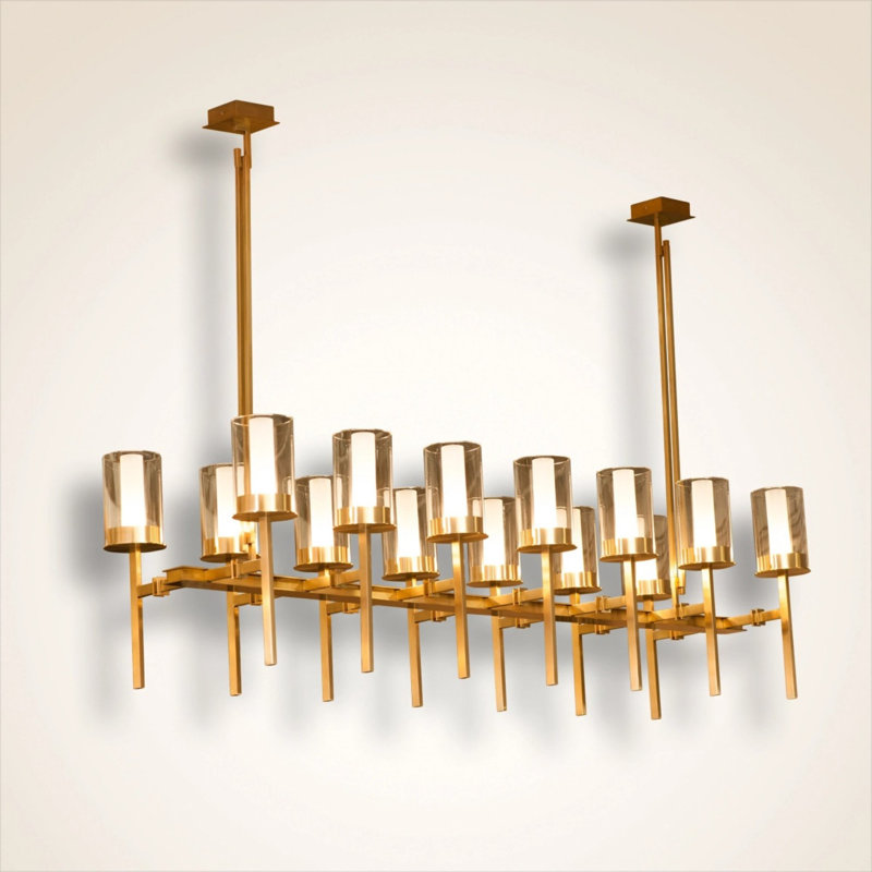 Lustre suspendu pour îlot de cuisine avec détails en verre Abacus Lyn, Transparent, 65” Length x 18” Width x 18” Height