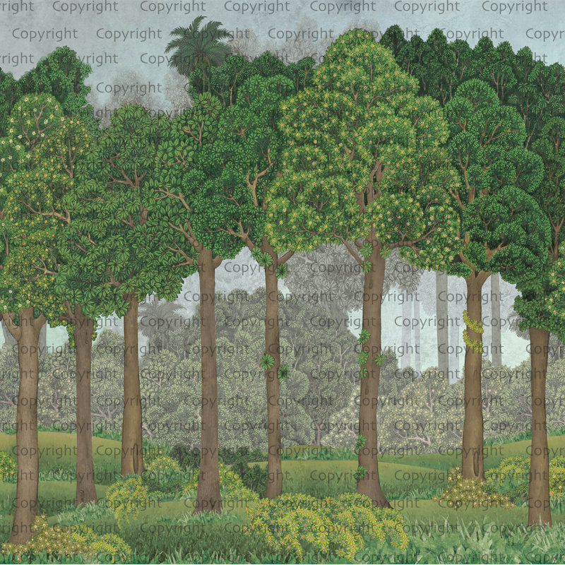 Papier peint Serene Greenery And Blooming Trees, L 117,96 po x l 225 po, Vert
