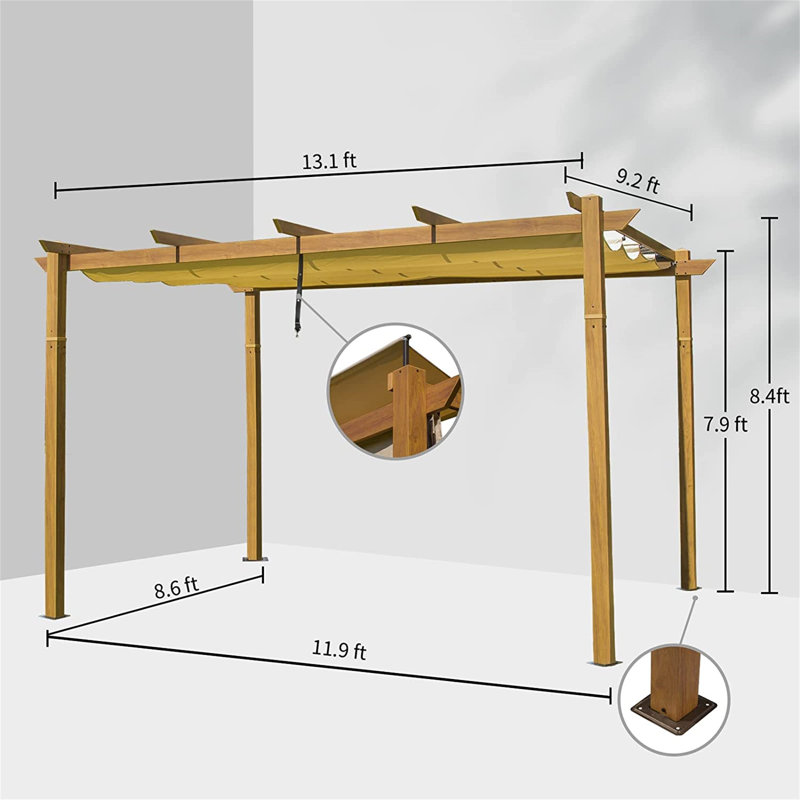 Raphael Aluminum Retractable Pergola, Gold
