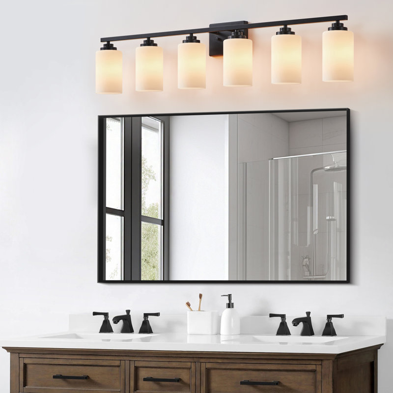 Éclairage pour meuble-lavabo avec verre blanc givré, Noir mat, 6