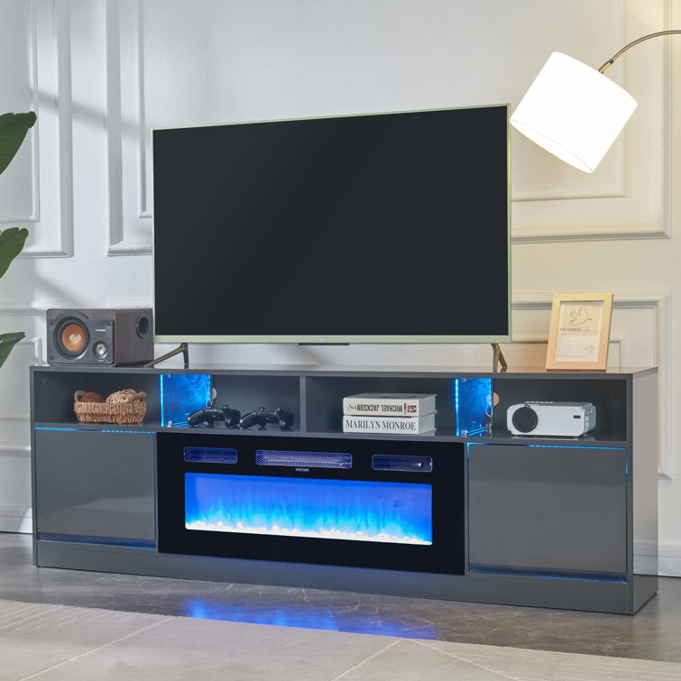 Imrana One-Piece Storage Credenza with Electric Fireplace Included