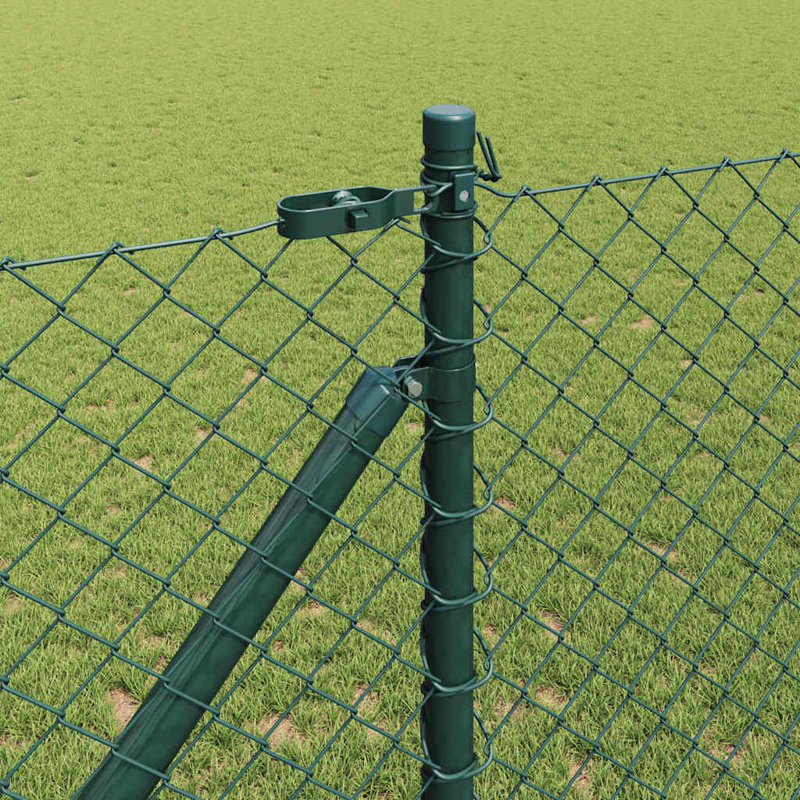 Vidaxl Chain Link Fence With Posts Steel, Green, 120cm H x 10000cm W x 2.7cm D