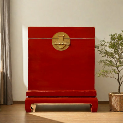 Simple Pine Solid Wood Red Trumpet Accent Trunk
