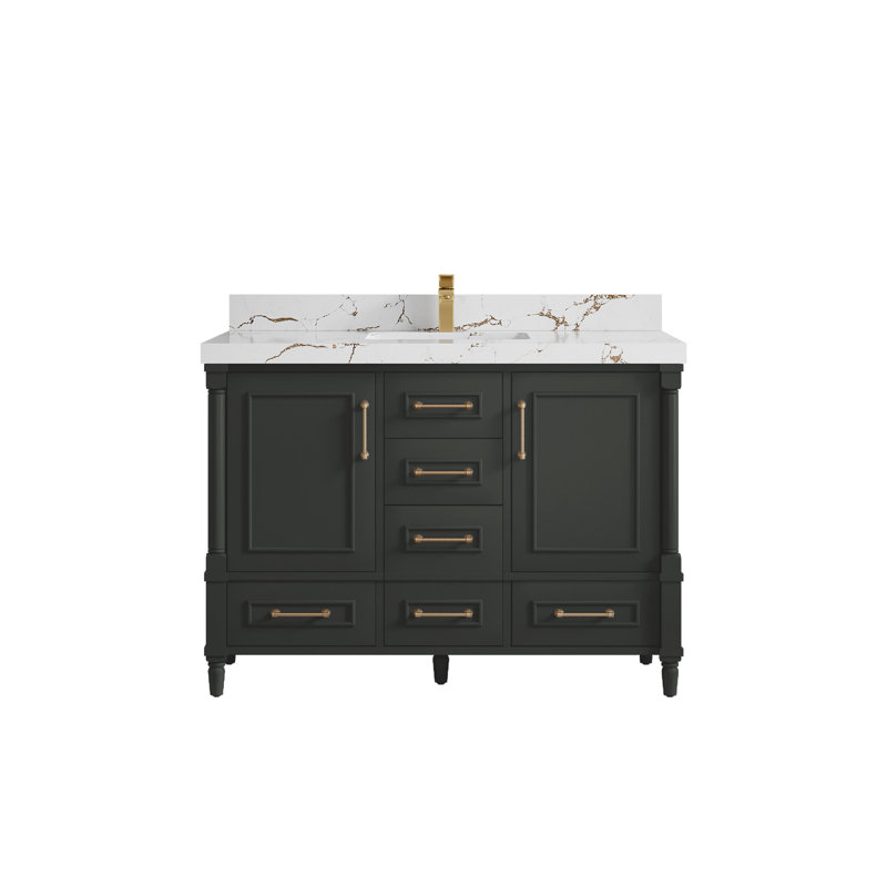 Aberdeen 48 " W Freestanding Standard Free Standing 1 Single Vanity Bathroom Vanity With Quartz Top, Viola Brown